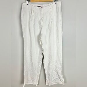 White 100% Linen‎ Trousers Women's Size 12 Loose Straight Leg Coastal Beach